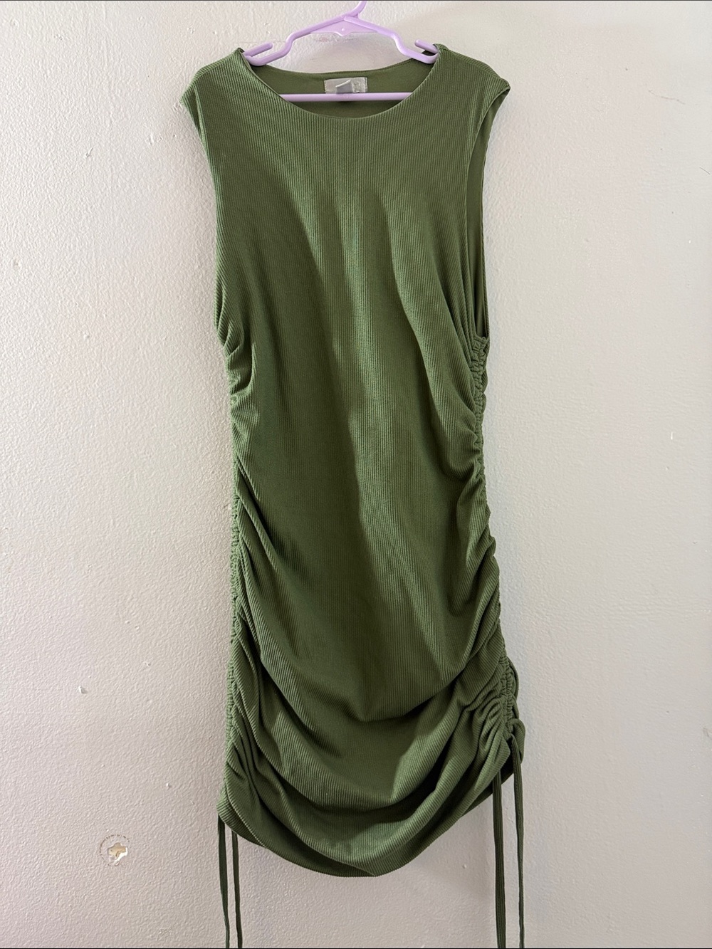 Just live Olive Green Ruched Side Sleeveless Midi Dress size M